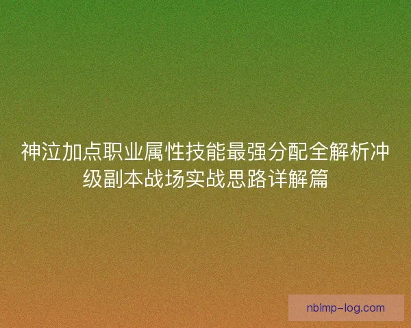 神泣加点职业属性技能最强分配全解析冲级副本战场实战思路详解篇 神泣加点职业属性技能最强分配全解析冲级副本战场实战思路详解篇